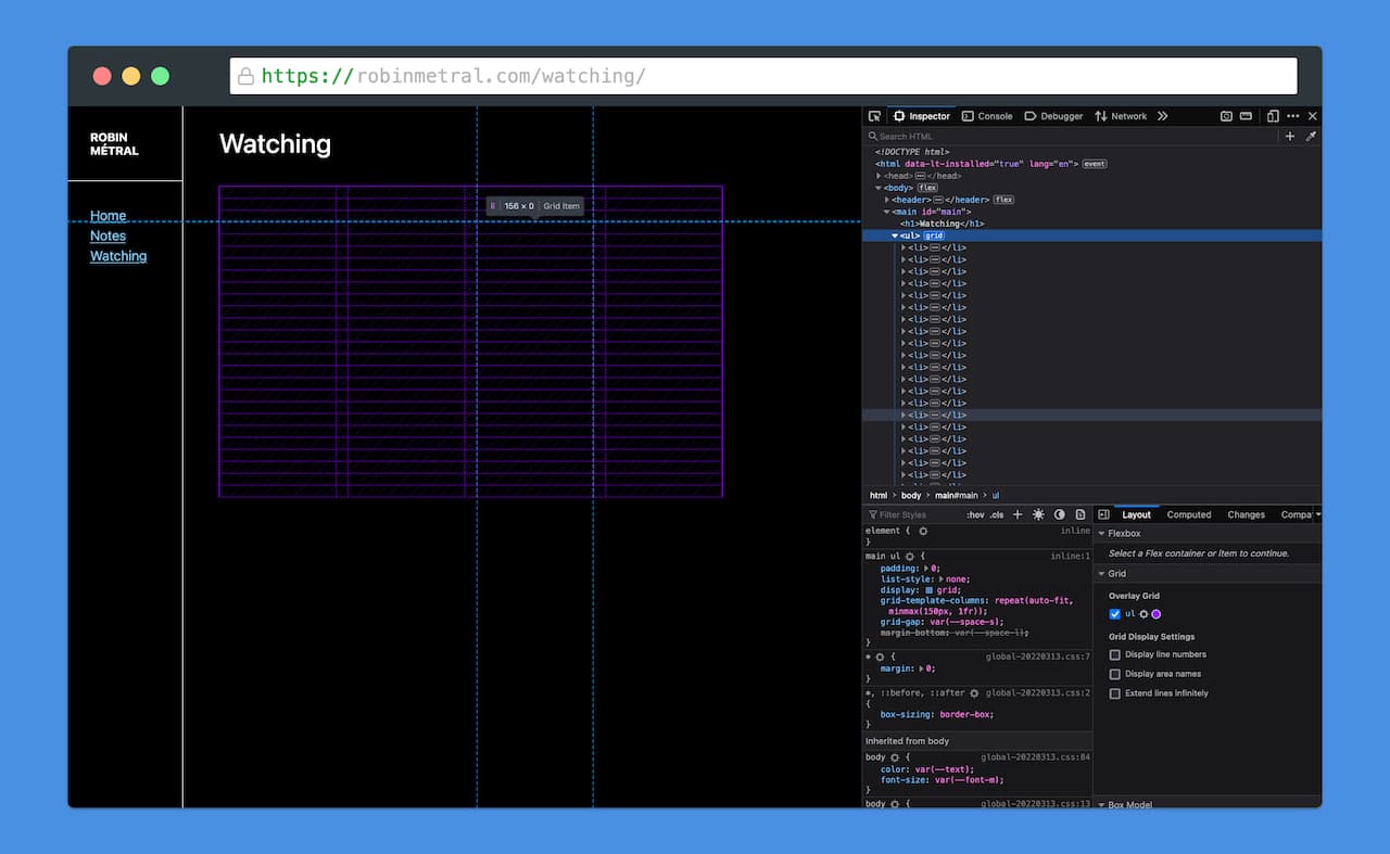 The devtools' inspector shows that before images have loaded, the full image grid fits in the viewport